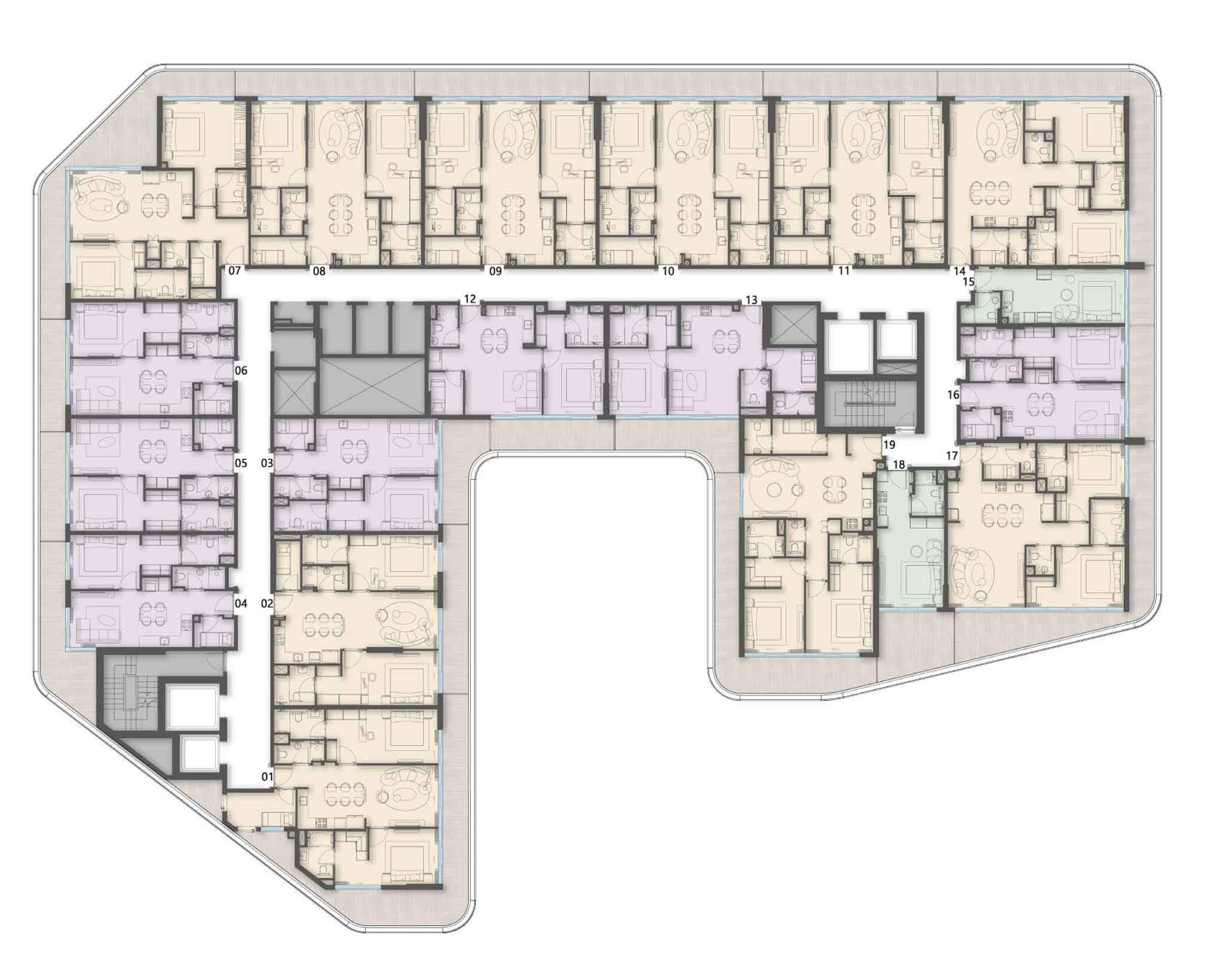 3-5-7-9-Floors-unit-types Unit Placement for Odd Floors