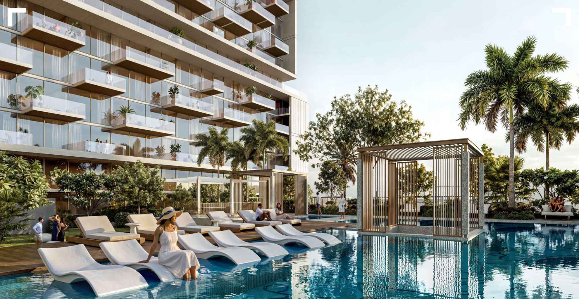 Views across the pool, cabanas and landscaped podium from the Balcony