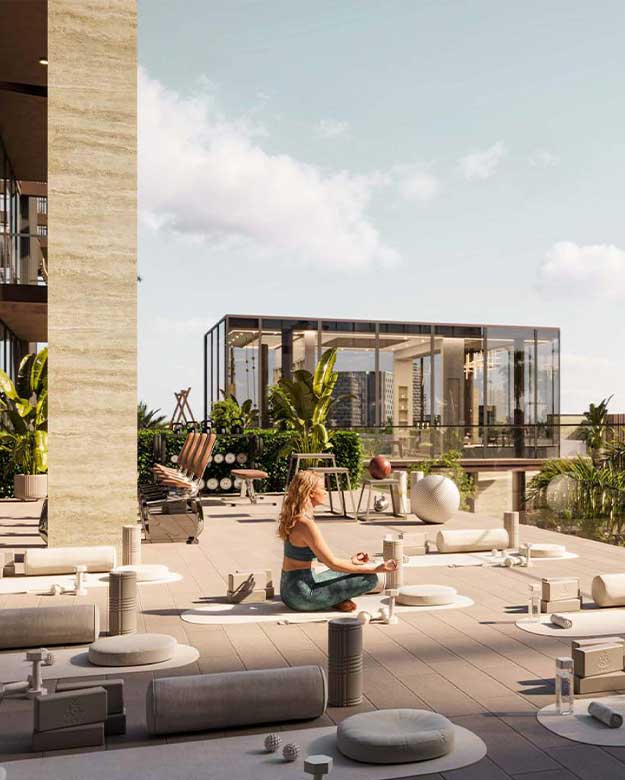 Workout-Under-the-Sky Podium Level Amenities With Multiple Seating and Zen Area